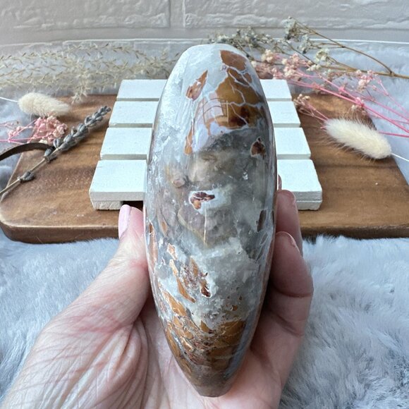 Beautiful Brecciated Jasper with Quartz and Druzy Heart - Picture 3 of 6